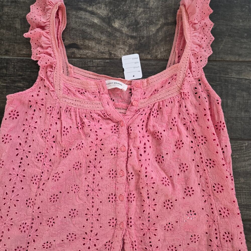 #439 Lucky Brand Pink Eyelet Ruffle Tank Top
